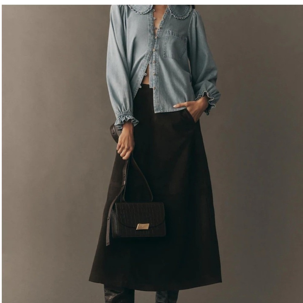 Anthropologie Pilcro The Keira Collared Denim Button Front Shirt Blue Small - Picture 3 of 11